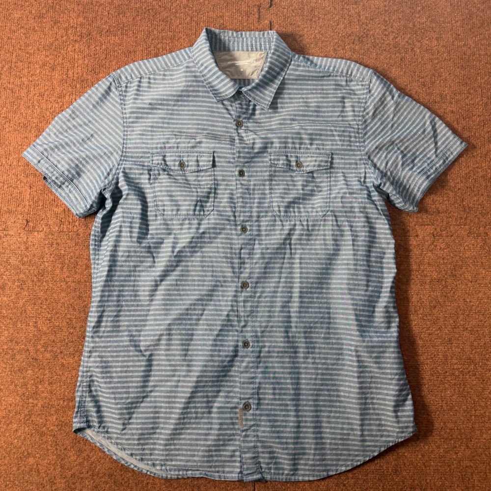 Calvin Klein Jeans Mens Blue White Striped Short Sleeve Button Down Shirt Medium